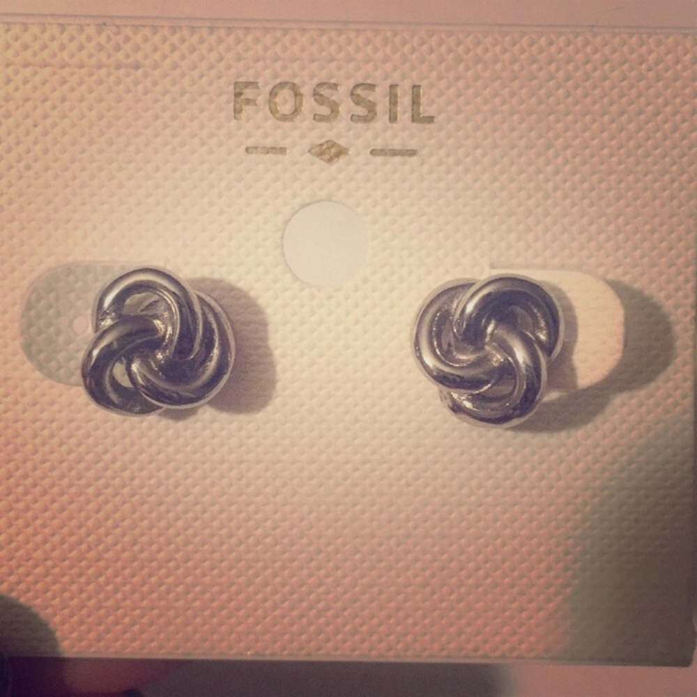 Fossil silver knot earrings